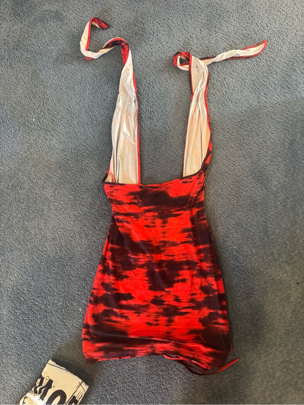 SHEIN Red and Black Backless Halter Ruched Mini Dress - Picture 2 of 3